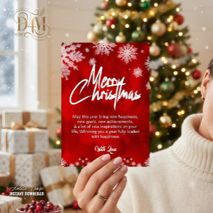 Tarjeta Moderno Elegante Rojo y Blanco Copos de Nieve de N