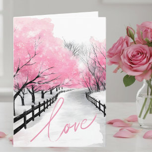 Tarjeta Moderno Elegante Rosa Amor Letra Feliz Aniversario