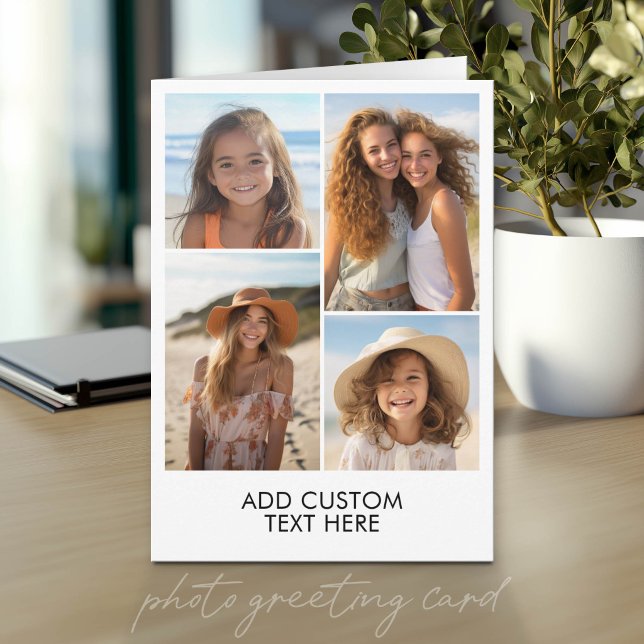 Tarjeta Moderno Minimal Blanco 4 Collage de Fotos - con Te (Photo Greeting Card)