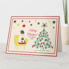 Tarjeta Moderno Oso Cuto Estrellas Guión Rojo Feliz Navida