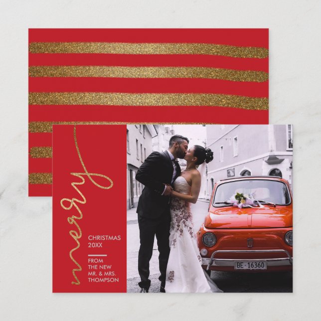 Tarjeta Moderno primer Boda de Navidad Faux Gold (Anverso / Reverso)