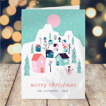 Tarjeta Moderno pueblo nórdico de invierno de montaña de n<br><div class="desc">El diseño se compone de un toque moderno a una noche nevada en un pequeño pueblo de montaña. ¡Esto es lindo,  moderno y divertido! Disponible aquí: http://www.zazzle.com/store/selectpartysupplies</div>