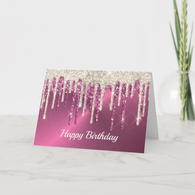 Tarjeta Moderno Purpurina rosado Metalizado beige gotea Cu (Anverso)