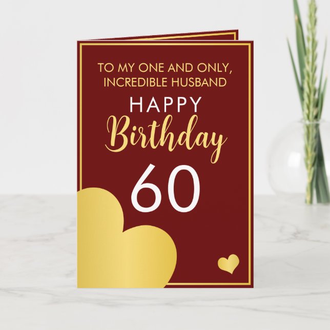 Tarjeta Moderno Rojo y Marido de Oro 60 cumpleaños (Anverso)