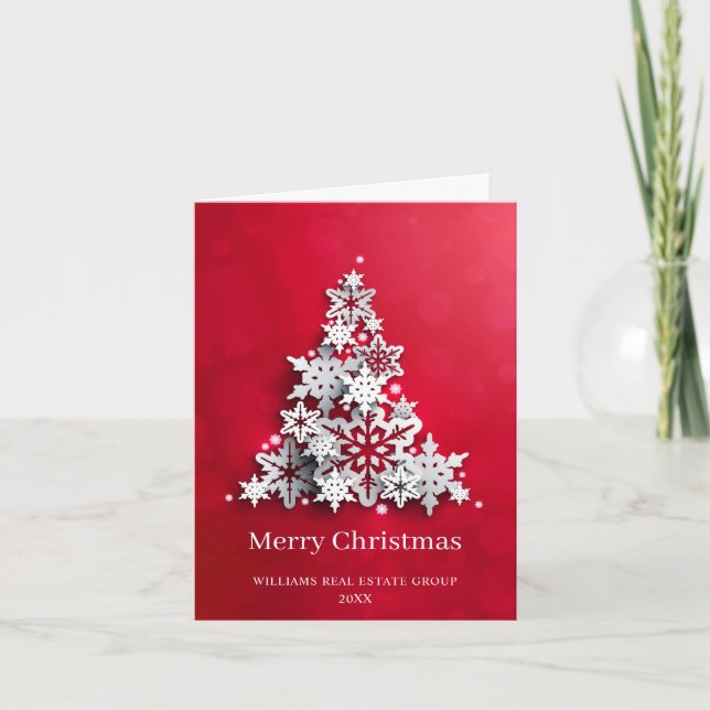 Tarjeta Moderno Snowflake Christmas Tree Corporate Greetin (Anverso)