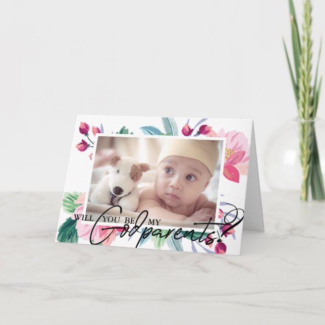 Tarjeta Moderno y elegante Padrino Propuesta Floral 2 Foto (Anverso)