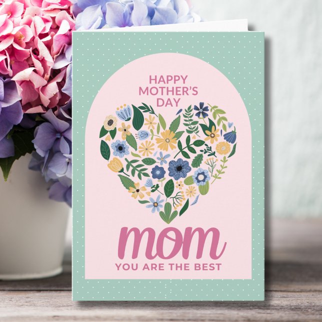 Tarjeta Moderno y simple Pastel Floral Corazón mejor mamá (Subido por el creador)