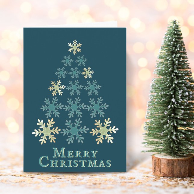 Tarjeta Moderno y único árbol de copos de nieve azul Feliz (Subido por el creador)