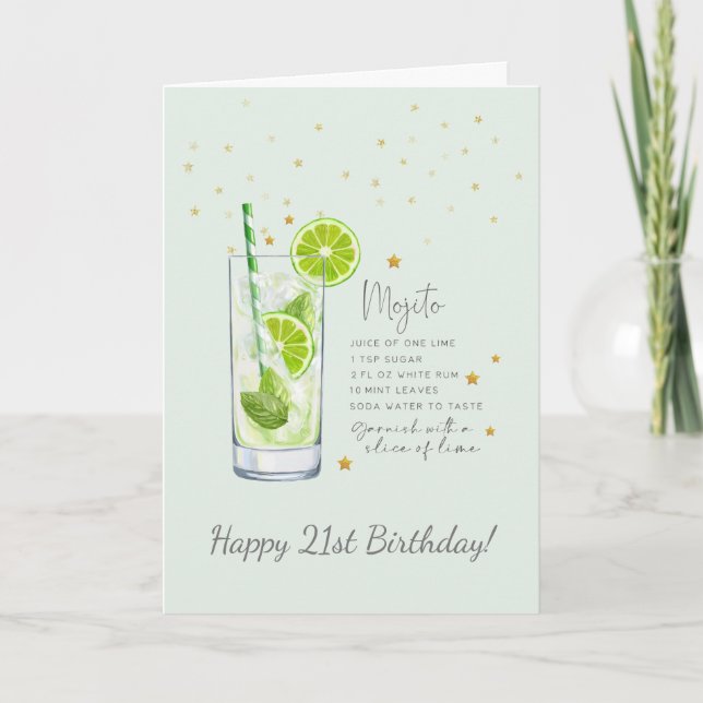 Tarjeta Mojito Cocktail 21st Happy Birthday Card (Anverso)