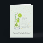 Tarjeta Mojito Cocktail 21st Happy Birthday Card<br><div class="desc">¡Esta tarjeta de felicitación Mojito es la manera perfecta de decir feliz 21 cumpleaños! Incluye una receta de cóctel en onzas en la parte delantera y mililitros en la parte posterior. Puede personalizar este diseño haciendo clic en "Personalizar esta plantilla" o si desea cambiar el tipo de letra, los colores...</div>