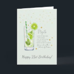 Tarjeta Mojito Cocktail 21st Happy Birthday Card<br><div class="desc">¡Esta tarjeta de felicitación Mojito es la manera perfecta de decir feliz 21 cumpleaños! Incluye una receta de cóctel en onzas en la parte delantera y mililitros en la parte posterior. Puede personalizar este diseño haciendo clic en "Personalizar esta plantilla" o si desea cambiar el tipo de letra, los colores...</div>