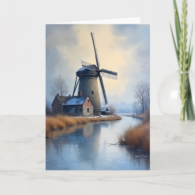 Tarjeta Molino de invierno junto al saludo helado del Cana (Anverso)