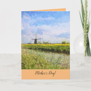Tarjeta Molino de viento en Holanda Impasto de arte