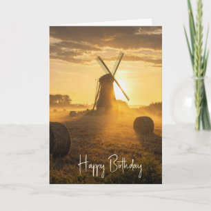 Tarjeta Molino de viento holandés de cumpleaños en un camp