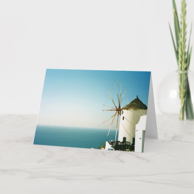 Tarjeta Molino de viento Santorini, Grecia (Anverso)