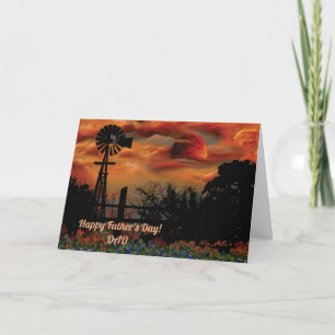 Tarjeta Molino De Viento Y Luna Naranja