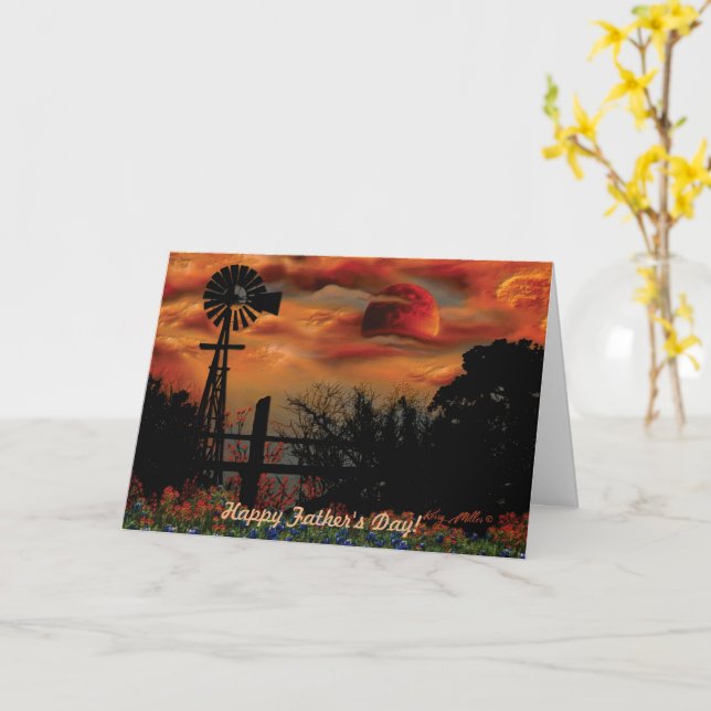 Tarjeta Molino De Viento Y Luna Naranja (flor amarilla)