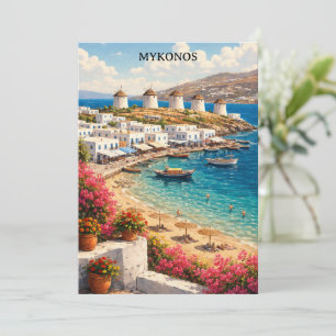 Tarjeta Molinos de viento de Mykonos Grecia Ilustración de