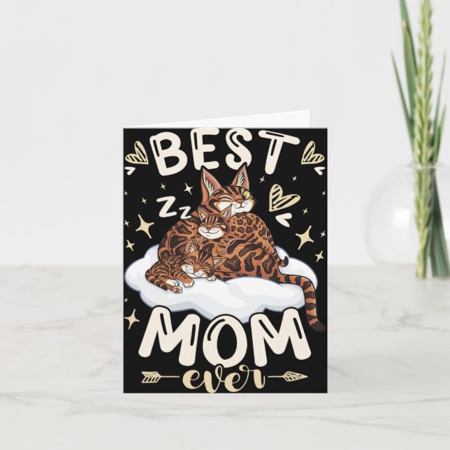 Tarjeta Mom Ever, Bengal Cat 2 Kittens, Mother's Day, Moth (Anverso)