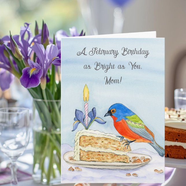 Tarjeta Mom Happy February Birthday Painted Bunting (Subido por el creador)