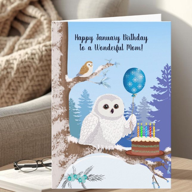 Tarjeta Mom Happy January Birthday Snowy Owl (Subido por el creador)