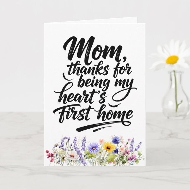 Tarjeta Mom Hearts First Home Watercolor Wildflower (Planta pequeña)