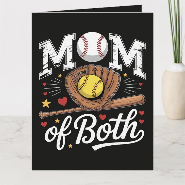 Tarjeta Mom of Both Game Day Baseball Softball  (Anverso)
