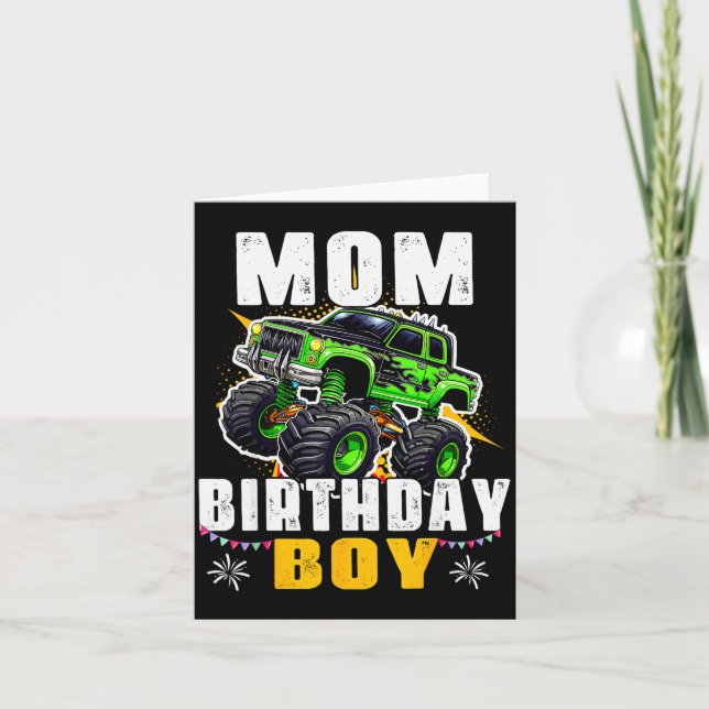 Tarjeta Mom Of The Birthday Boy Monster Truck Family Match (Anverso)