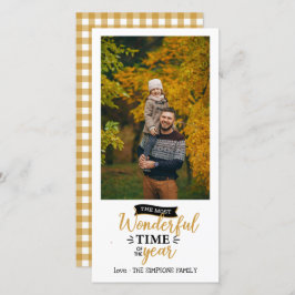 Tarjeta Momento maravilloso Mustard Gingham Holiday Photo