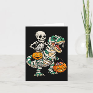 Tarjeta Momia de esqueleto montando dinosaurio T Rex niños