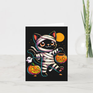 Tarjeta Momia de gato negro de Halloween calabaza