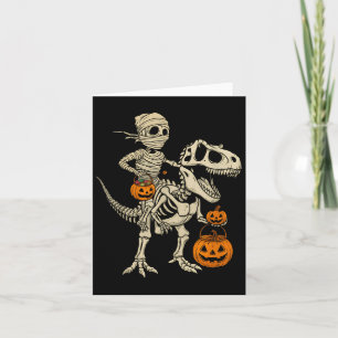 Tarjeta Momia Esqueleto Montando Dinosaurio T Rex Niños Ho