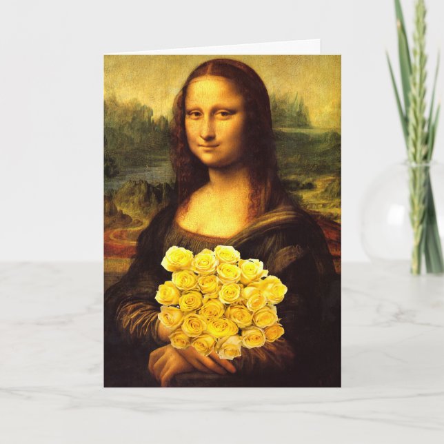 Tarjeta Mona Lisa Con Bouquet De Rosas Amarillas (Anverso)