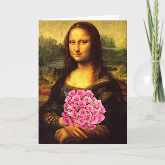 Tarjeta Mona Lisa Con Bouquet De Rosas Rosa (Anverso)