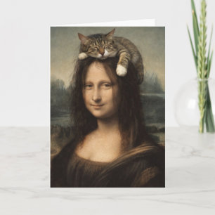 Tarjeta Mona Lisa con gato durmiendo
