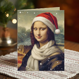 Tarjeta Mona Lisa con gorro de Santa - cita divertida