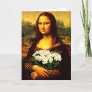 Tarjeta Mona Lisa Con Rosas Blancas