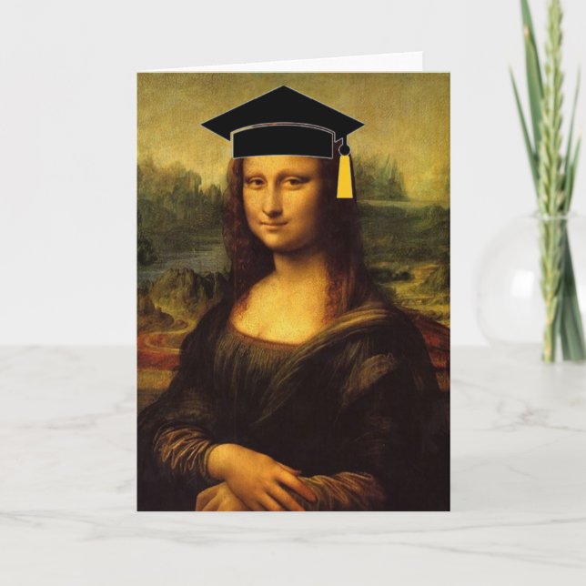 Tarjeta Mona Lisa en casquillo y borla de la graduación (Anverso)