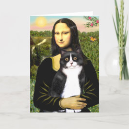 Tarjeta Mona Lisa - gato blanco y negro