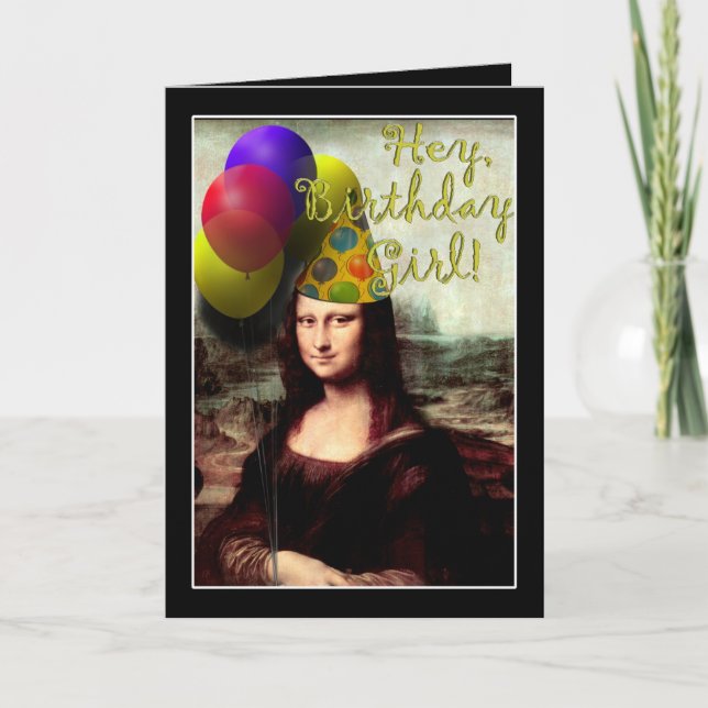 Tarjeta Mona Lisa Gorra Fiesta de cumpleaños feliz (Anverso)