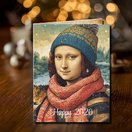 Tarjeta Mona Lisa  in beanie  - Happy 2026