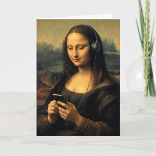 Tarjeta Mona Lisa moderna de cumpleaños con teléfono intel