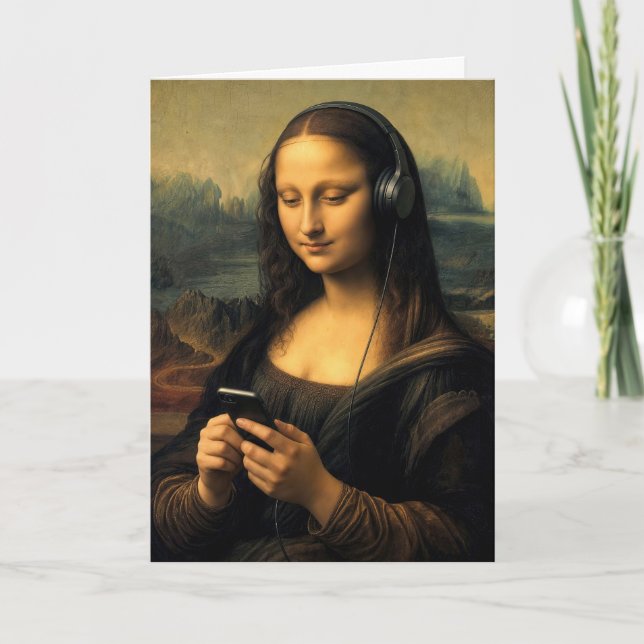 Tarjeta Mona Lisa moderna de cumpleaños con teléfono intel (Anverso)