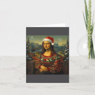 Tarjeta Mona Lisa Parodia Sombrero Navideño Festivo Santa
