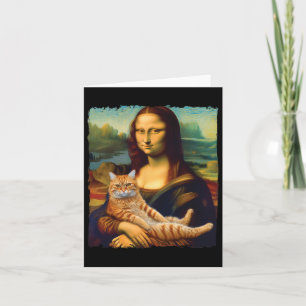 Tarjeta Mona Lisa sosteniendo un retrato de gato pintando