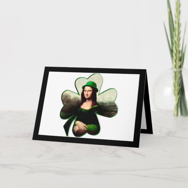 Tarjeta Mona Lisa St. Patrick's Day Clover (Anverso)