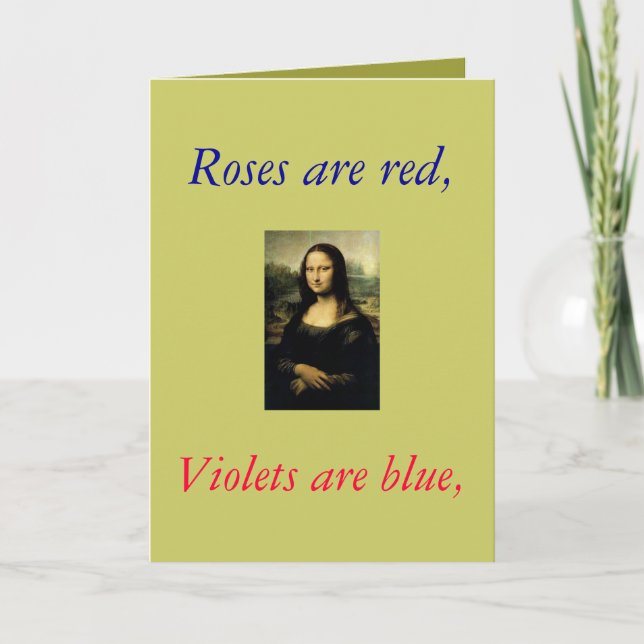 Tarjeta monalisa, Rosas rojos, violetas azules, (Anverso)