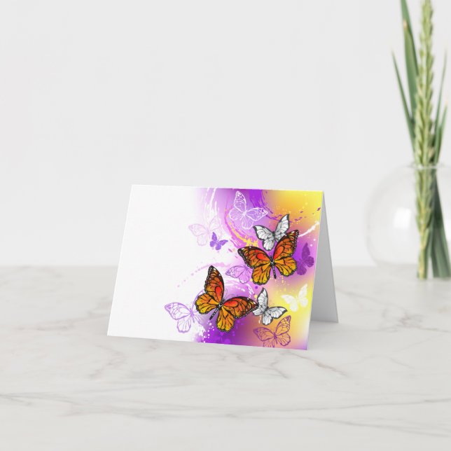 Tarjeta Monarch Butterflies on Purple Background (Anverso)