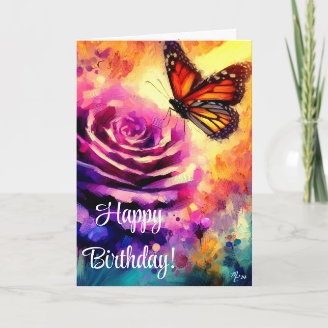 Tarjeta Monarch Butterfly Purple Rosa Sunset Birday Card (Anverso)