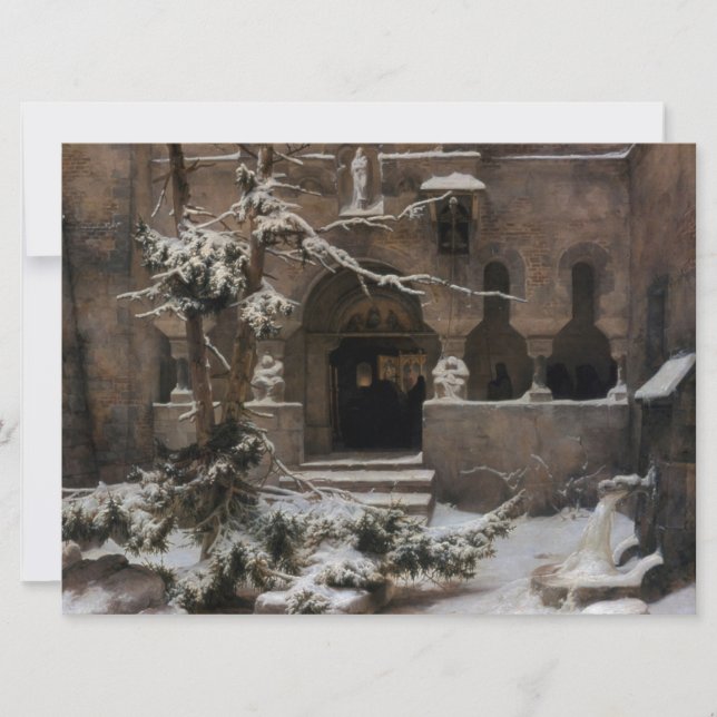 Tarjeta Monasterio en la nieve invernal (por Karl Lessing) (Anverso)